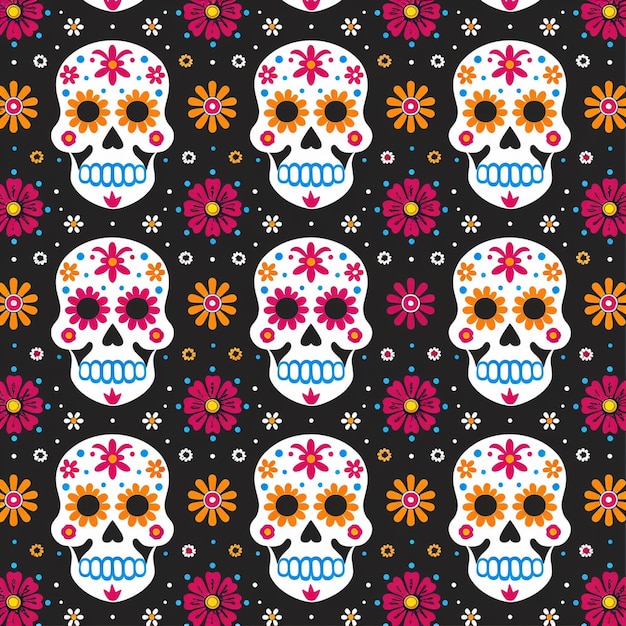 Feestelijke Dia De Muertos patroon achtergrond met bloemen