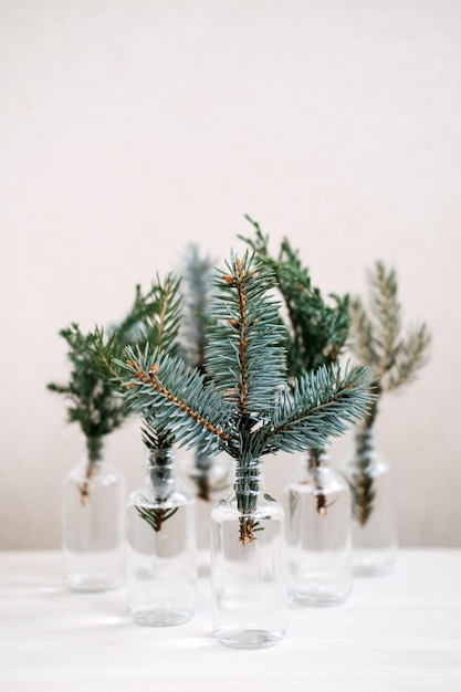 Feestelijke ecovriendelijke milieuvriendelijke kerst duurzame groene kersttakken van naaldhout