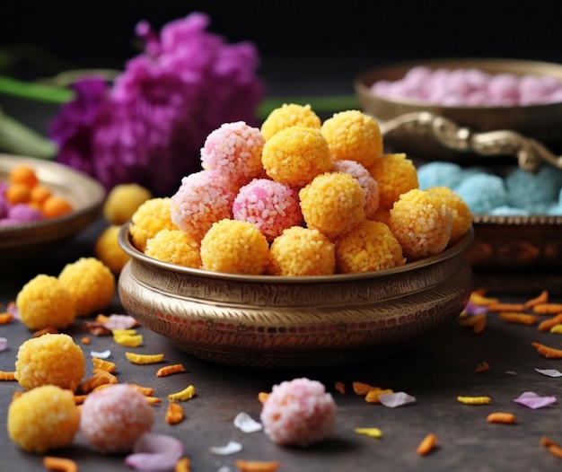 Foto feestelijke en kleurrijke boondi ladoo