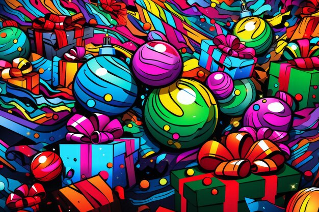 feestelijke geest met deze kleurrijke pop art kerst achtergrond gemaakt door Generative AI