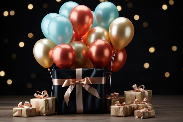 Feestelijke geschenkdoos met ballonnen en kerstversieringen