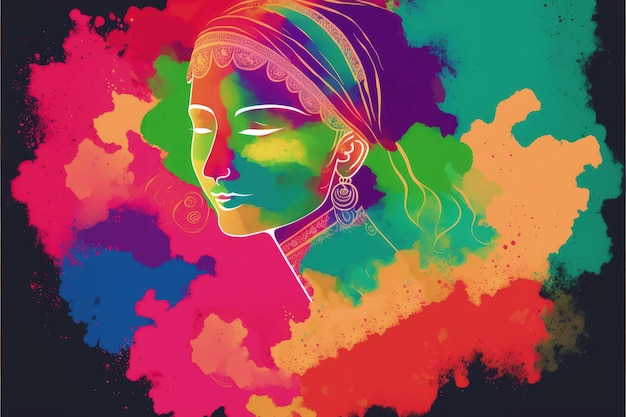 Feestelijke Holi-viering met kleurrijk gulaalpoeder voor Happy Holi-kaartachtergrond Fantasieconcept Illustratie schilderij Generatieve AI