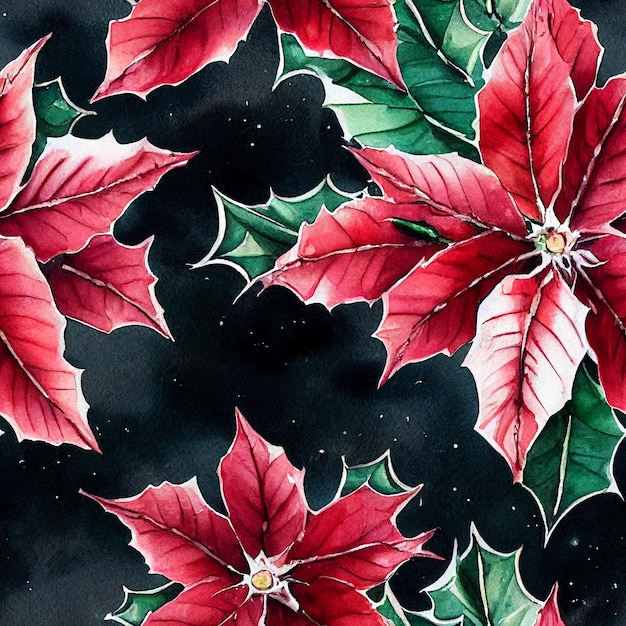 Feestelijke kerst bloemen en planten. Naadloos herhalend patroon. Digitale aquarel