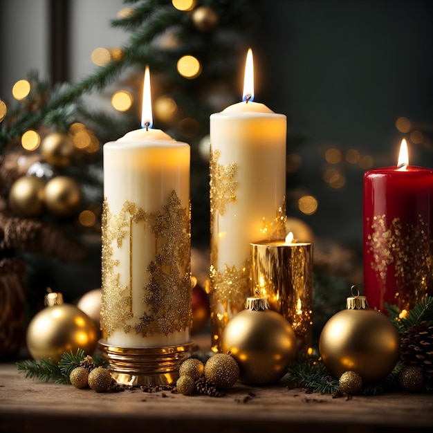 Feestelijke kerstkaarsen met gouden decoratie