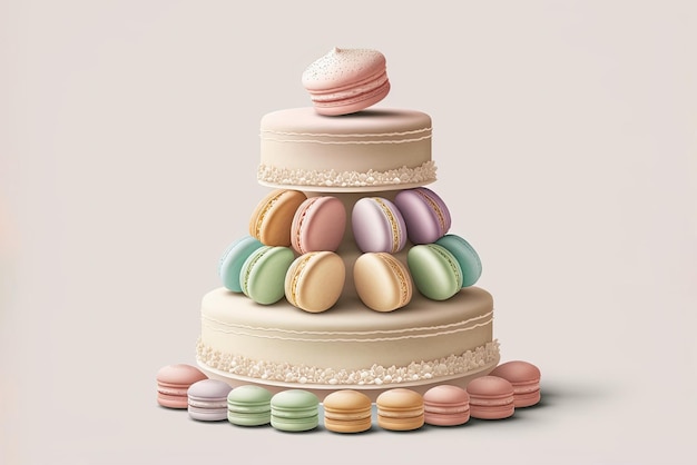 Feestelijke macaron-verjaardagstaart Creatief dessertconcept Ai generatief