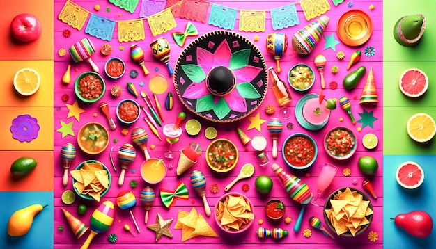Feestelijke Mexicaanse fiesta met kleurrijke decoraties en traditionele keuken