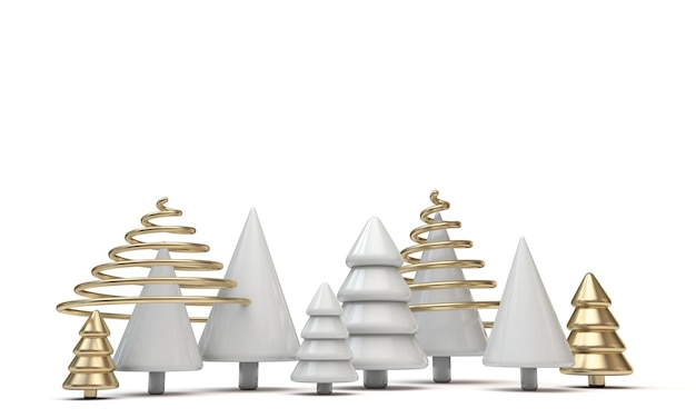 Feestelijke minimale kerstboombanner met gouden en witte vormen d rendering