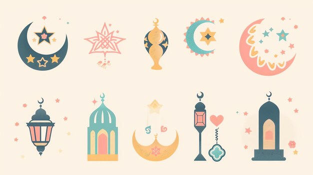 Feestelijke Ramadan en liefde-thema illustraties met pastelkleuren die vreugde, viering en genegenheid uitstralen Verken de rijke culturele iconen van de Ramadan in deze hartverwarmende beelden