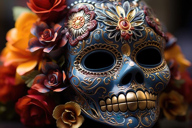 Feestelijke schedel Versierde suikerschedel voor Dia de los Muertos Generatieve AI