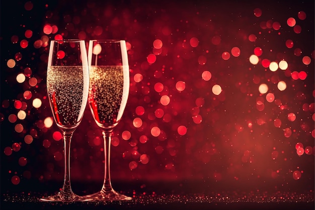 Feestelijke toast met champagne op sprankelende rode bokeh-achtergrond