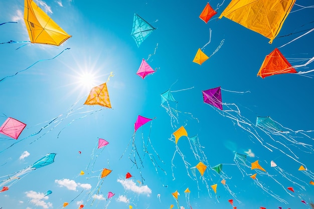 Foto feestelijke vlucht van vliegers