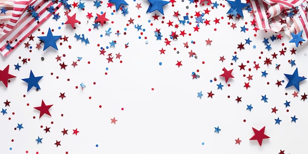 Feestelijke zwevende Amerikaanse vlaggen met sterren op de achtergrond