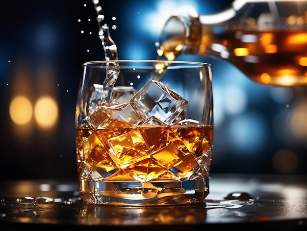 Feestfeest met whisky en wazige lichten op de achtergrond in een restaurant