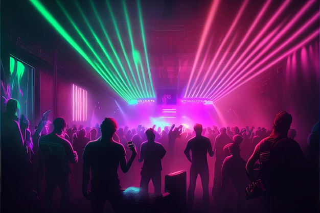 Feestgangers genieten van een concert door te dansen in een nachtclubfeest Gemaakt met generatieve AI-technologie