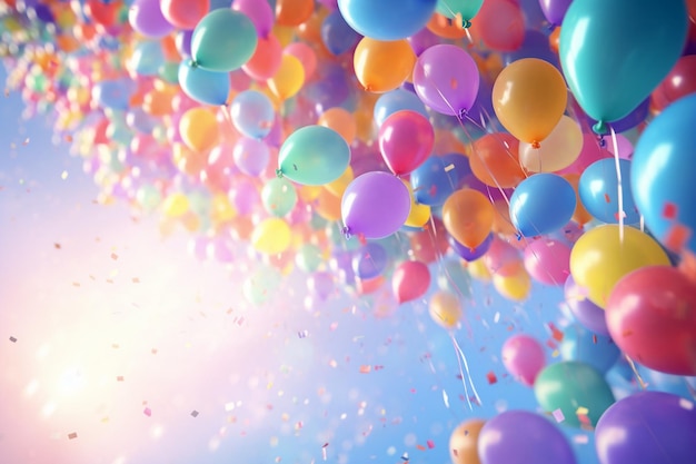 Feeststromen en ballonnen creëren een vreugdevolle scène