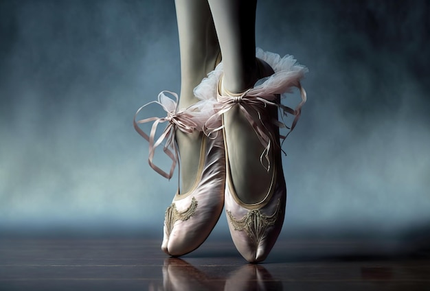 Feet of ballerina dancing in ballet shoe