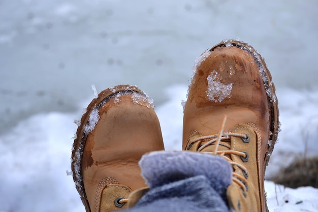 Feet in boots closeup