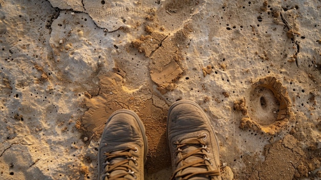 Foto i piedi portavano i segni del viaggio con diverse texture e modelli da vari terreni e