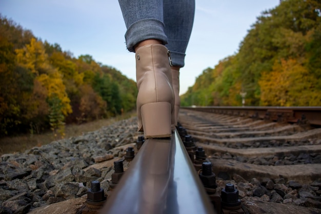 Feet on the railway track