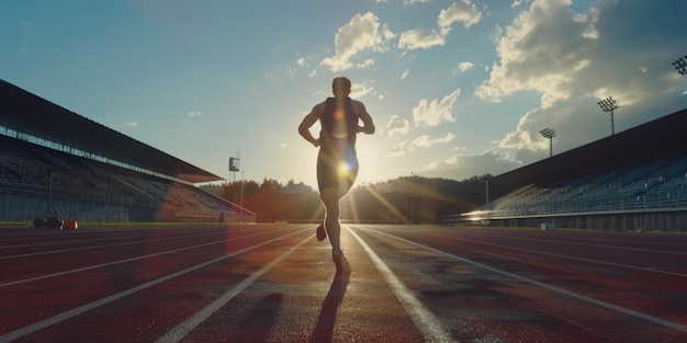 feet in sneakers of a man running along the path Generative AI