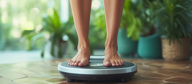 feet standing on electronic scales for weight control