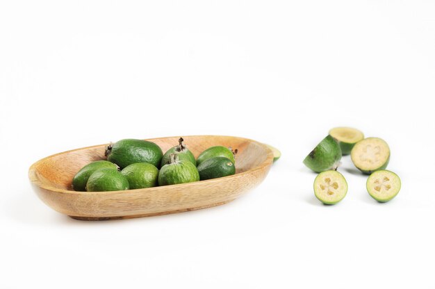 Feijoa fruits whole and cut