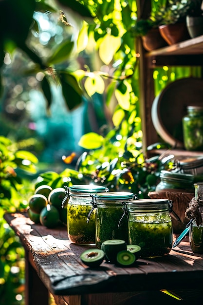 Photo feijoa jam in a jar selective focus