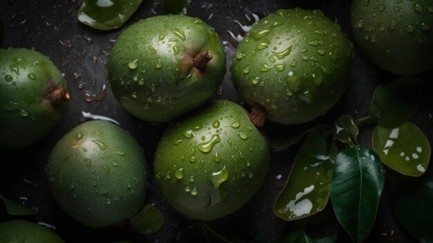 Feijoa seamless background visible drops of water generative AI