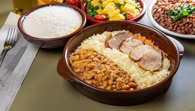 페이조아다 (Feijoada) 는 다양한 고기 와 함께 맛있는 검은 콩 김 이 있는 브라질 의 고전적 인 음식 이다