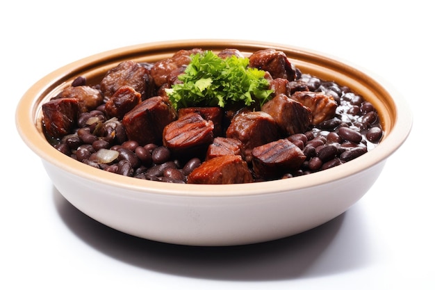 Feijoada in pot geïsoleerd op witte achtergrond traditionele Braziliaanse gerechten