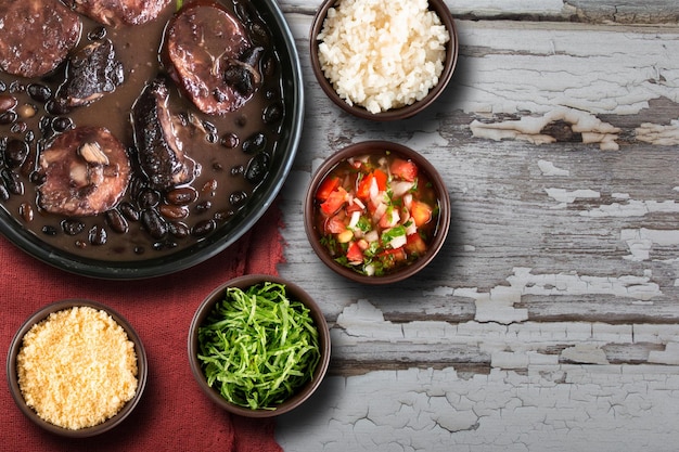 Feijoada typical Brazilian food Traditional Brazilian food made with black beans top view