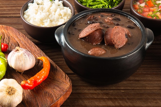 Feijoada typical Brazilian food. Traditional Brazilian food made with black beans.