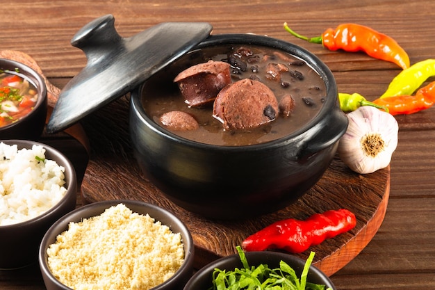 Feijoada typical Brazilian food. Traditional Brazilian food made with black beans.