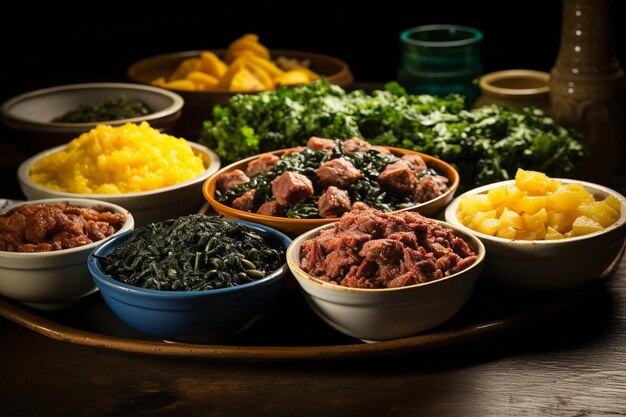 Photo feijoada with colorful side dishes