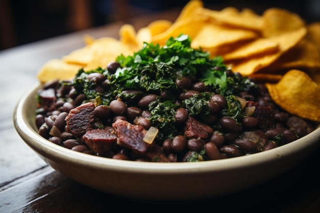 Foto feijoada con patatine di cavolo croccanti