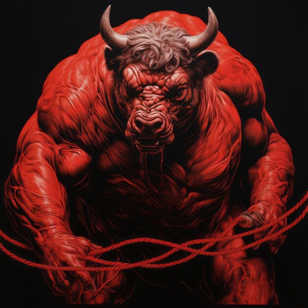 Feisty and Sensuous Embracing the Gravure Style with a Powerful Minotaure Bull and Chubby Red Rope
