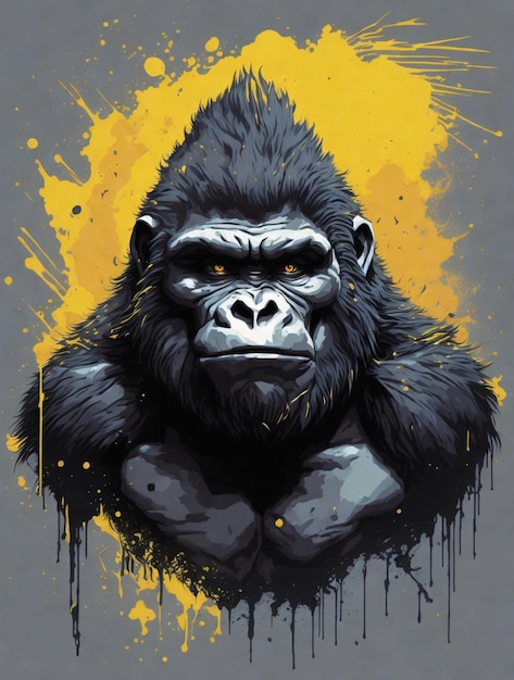 Fel uitziende gorilla in gele vectorillustratie voor tshirtontwerp
