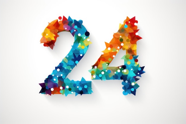 Felgekleurd nummer 24 als gevolg van het nieuwe jaar op witte achtergrond Generatieve Ai