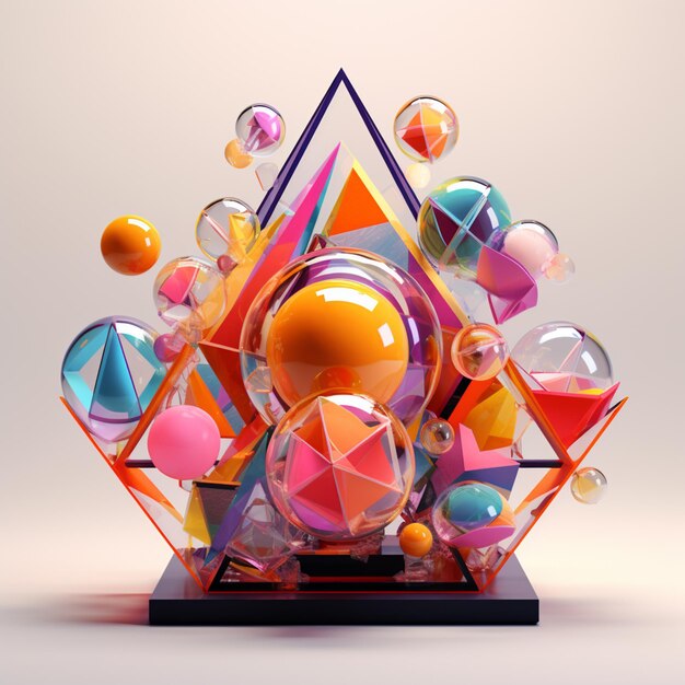 felgekleurde ballen en vormen zijn gerangschikt in een piramide generatieve ai