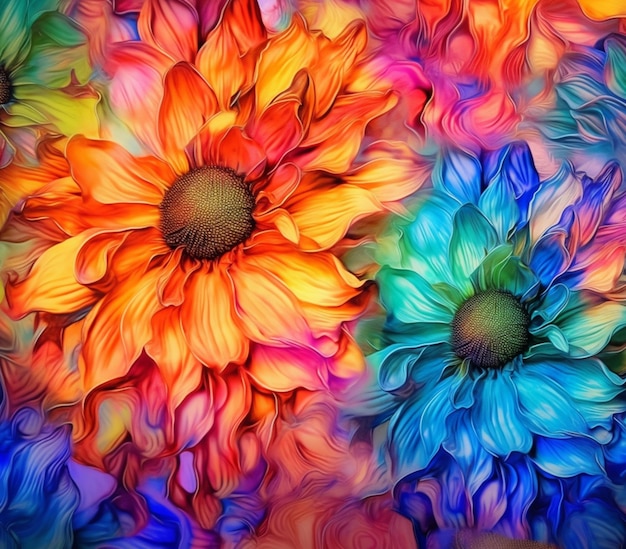 Felgekleurde bloemen zijn gerangschikt in een kleurrijk arrangement generatieve ai