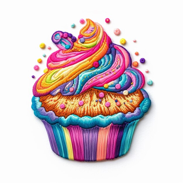 felgekleurde cupcake met hagelslag en hagelslag bovenop generatieve ai