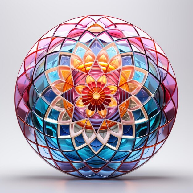 Foto felgekleurde glazen bal met een bloemontwerp erop generatieve ai