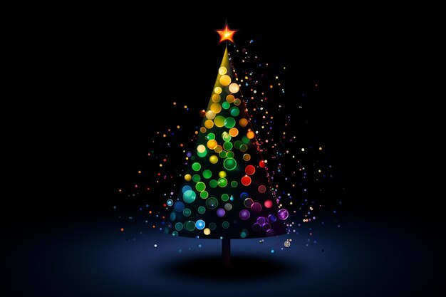 felgekleurde kerstboom met een ster bovenop op een donkere achtergrond generatieve ai