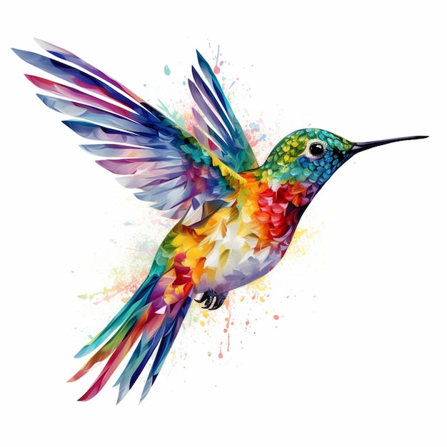Felgekleurde kolibrie die met uit generatieve ai uitgespreide vleugels vliegt