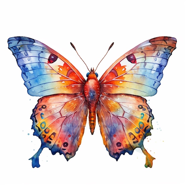 felgekleurde vlinder met blauwe vleugels en oranje vleugels generatieve ai