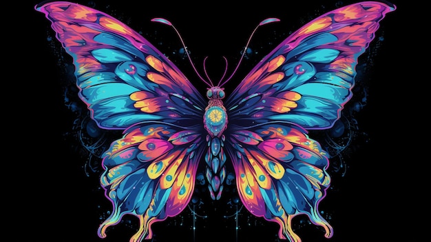 felgekleurde vlinder met zwarte generatieve ai als achtergrond
