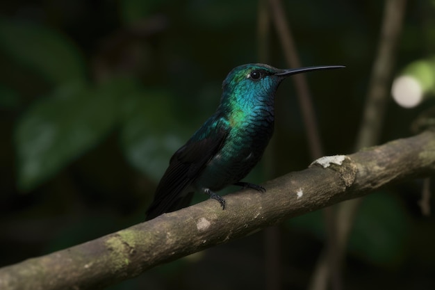 Felgekleurde vogel rustend op een boomtak