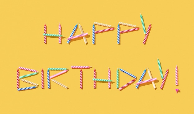 Foto felicitatie kaart met tekst happy birthday handgemaakt van veelkleurige kaarsen
