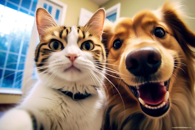 Feline and Canine Best Friends Pawsome Selfie Adventure Generative AI