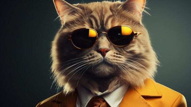 Feline fashion cat in sunglasses suit and tie